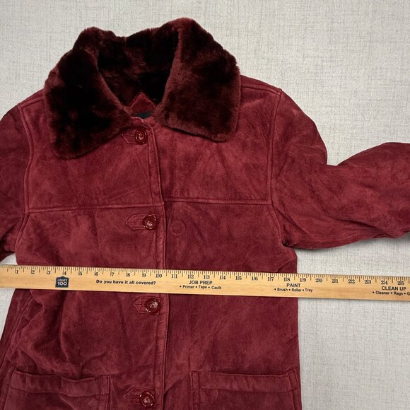 Dennis Basso Jacket Faux Fur Trim Burgundy Suede Leather Lined Size XS NWT - Picture 6 of 12